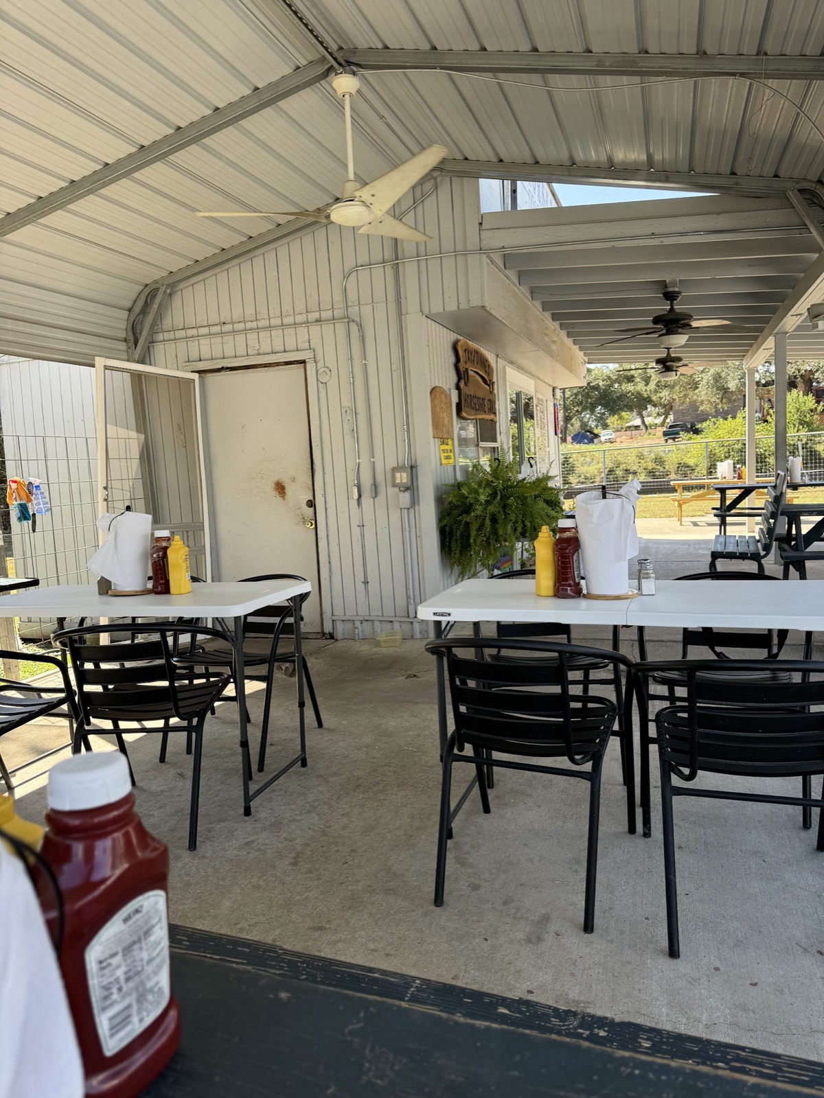 Burger and sides served at Jay & Diane's Horseshoe Grill